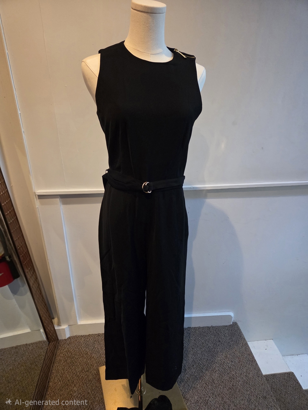 NWT Michael Kors Black Gold Belted Jumpsuit Size 2 - Picture 1 of 6